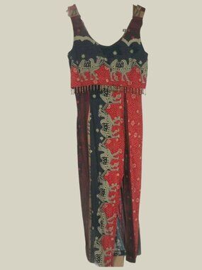 Just Choon Vintage Beaded Camel Maxi Dress Womens S Fringe Whimsygoth Festival